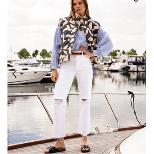 Re/Done 70s High-Rise Stove Pipe Jeans In White Destroyed Size 27